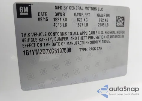 2016 Chevrolet Corvette Stingray Z51 z USA, uszkodzony, nr VIN 1G1YM2D7XG5107508